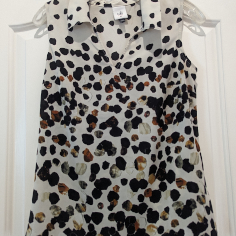 NEW   CAbi Black and Brown Leopard Print Sleeveless Top